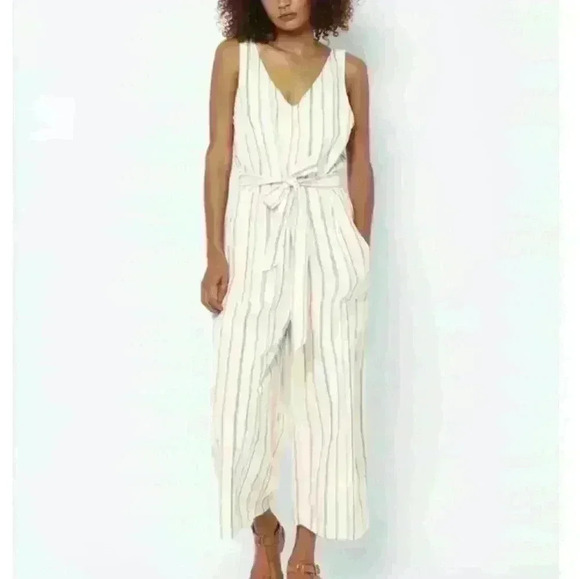 American Eagle Multi Colored Striped Linen Jumpsuit - Picture 1 of 14